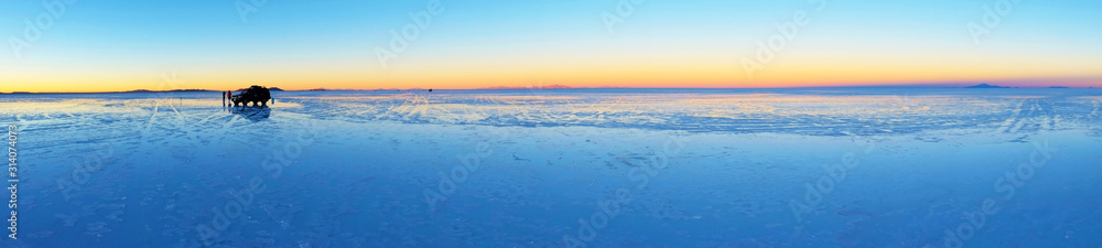 Sunrise view in Bolivia Uyuni salt desert