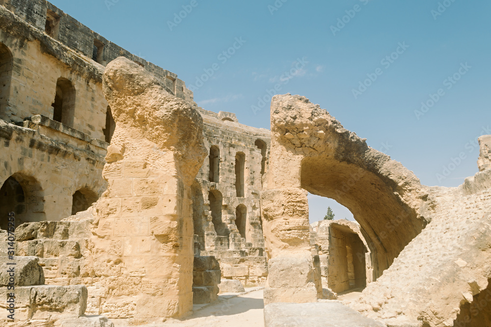 Landmark Tunisia Roman amphitheater in El Jem, Unesco world heritage