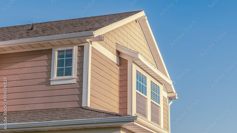 Panorama frame Upper floor of a small modern suburban home