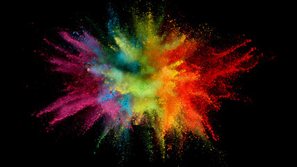 Explosion of colored powder isolated on black background