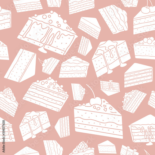 Sweet dessert background - Vector seamless pattern solid silhouettes of cake, pastry, chocolate and cupcake, for graphic design