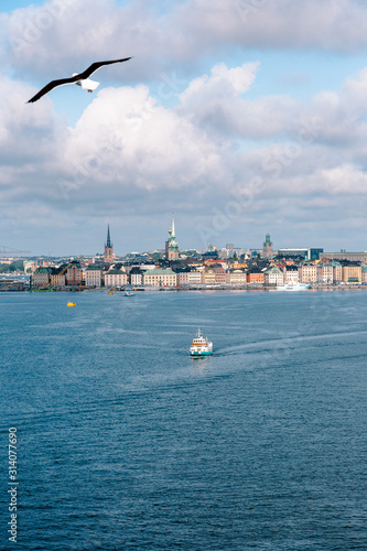 View on the city cityscape from the cruise ship Stockholm Sweden