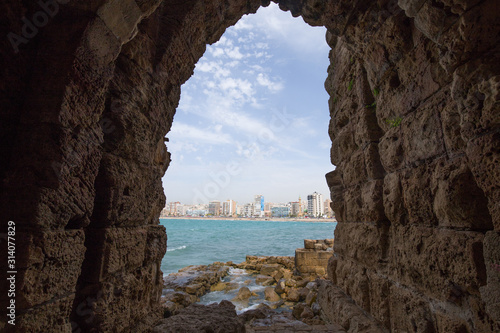 View of Sidon and the sea from Sidon Sea Castle. Lebanon - June, 2019
