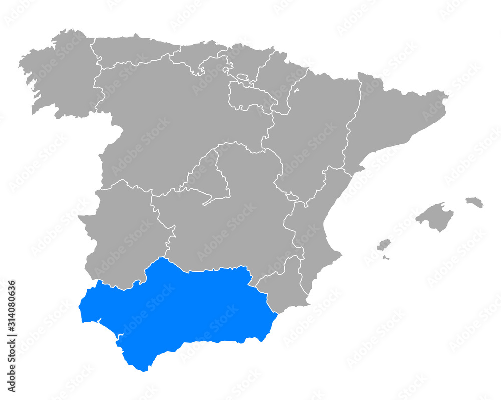 Karte von Andalusien in Spanien
