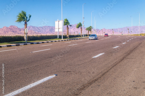 Highway and transport in the desert. Travel to the Middle East. Egypt  Sharm El Sheikh