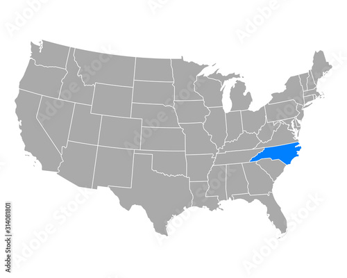 Karte von North Carolina in USA
