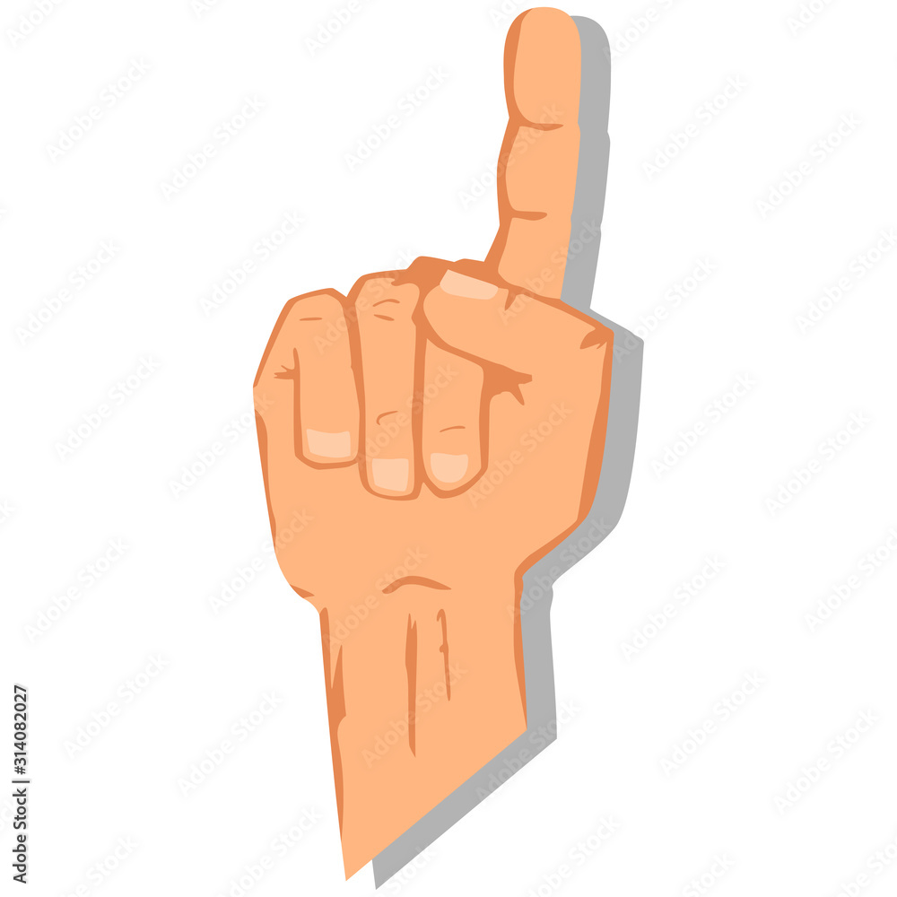 Index finger raised up. Cartoon vector illustration of a human hand  isolated on white background. Stock Vector | Adobe Stock
