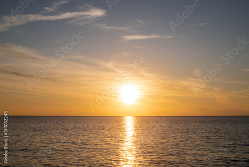 Sunset view from Elba Island. Orange pastel tone © pcruciatti