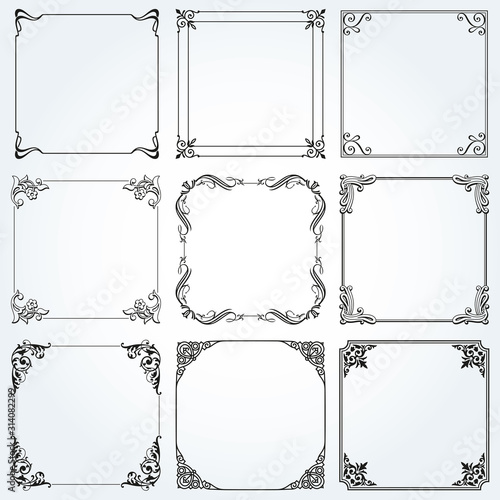 Frames and borders square decorative set vector