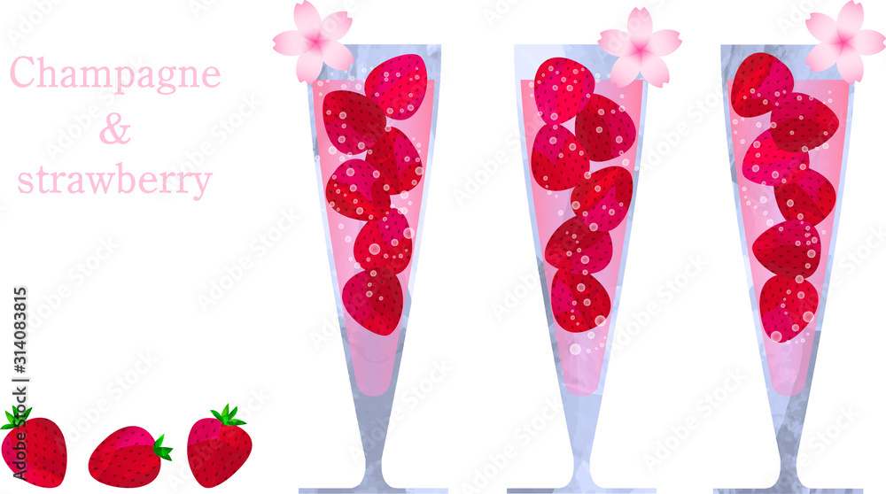 イラスト ベクター 苺 ストロベリー シャンパン ソーダ 炭酸 春 イベント カクテル ジュース Stock Vector Adobe Stock