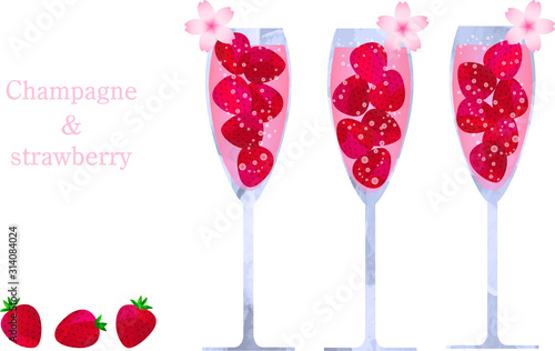 イラスト_ベクター_苺_ストロベリー_シャンパン_ソーダ_炭酸_春_イベント_カクテル_ジュース