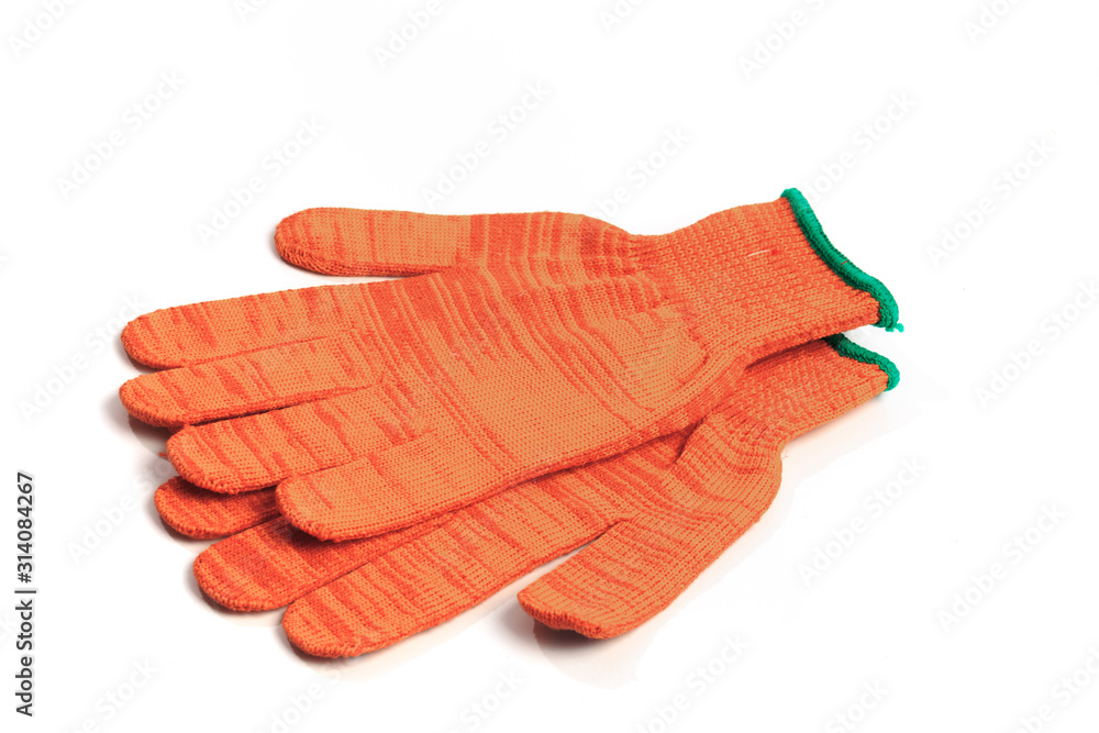 Orange work gloves isolated on white background - Image Orange work gloves isolated on white background - Image