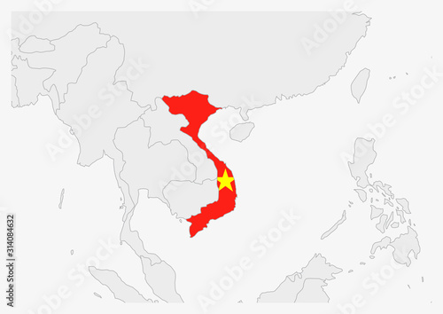 Vietnam map highlighted in Vietnam flag colors