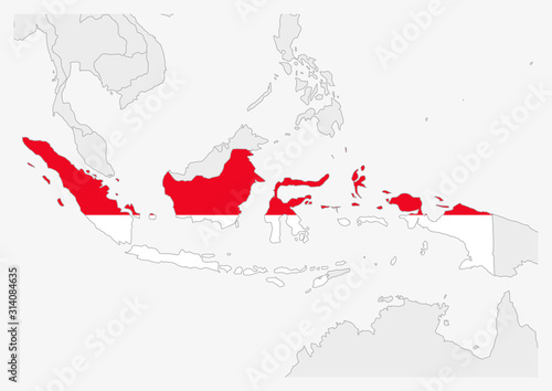 Indonesia map highlighted in Indonesia flag colors