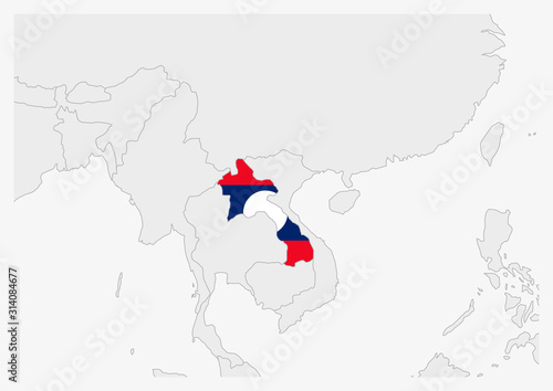 Laos map highlighted in Laos flag colors