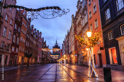 New Year's gate to the old city of Gdansk at sunrise