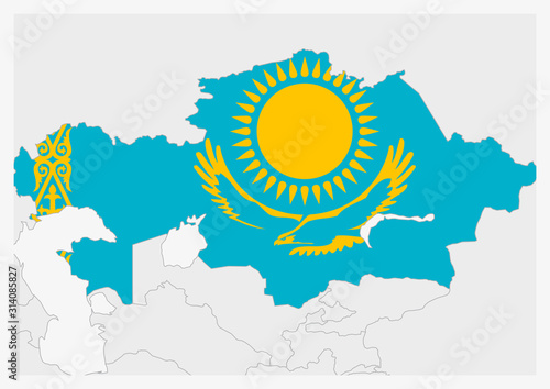 Kazakhstan map highlighted in Kazakhstanflag colors