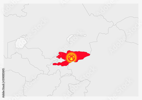 Kyrgyzstan map highlighted in Kyrgyzstan flag colors