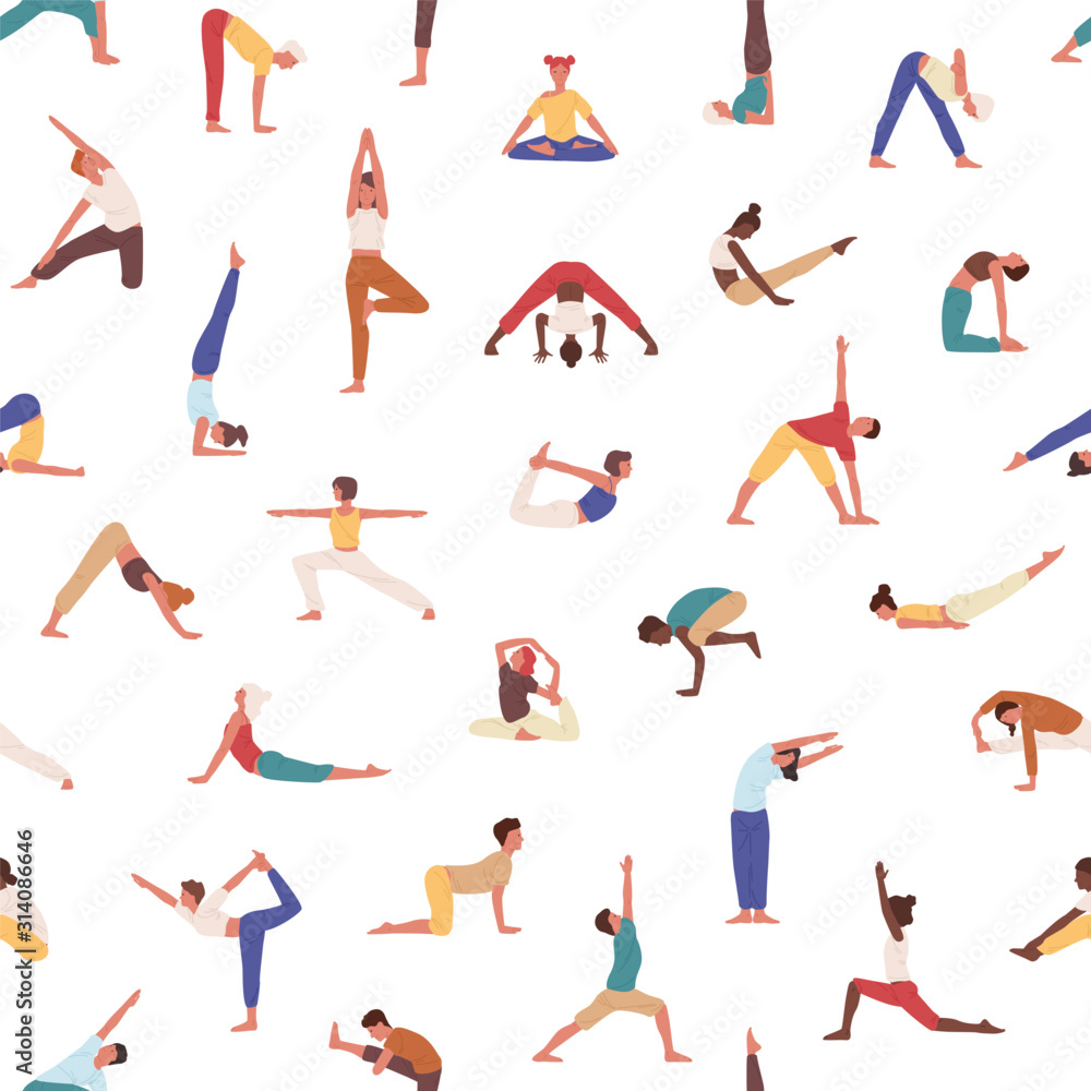 People practicing yoga vector seamless pattern People practicing yoga vector seamless pattern