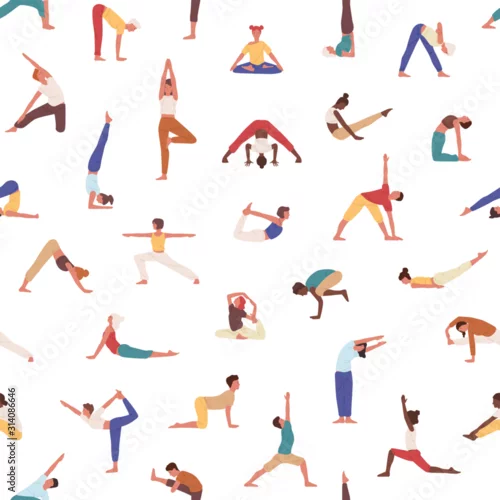 Obraz People practicing yoga vector seamless pattern