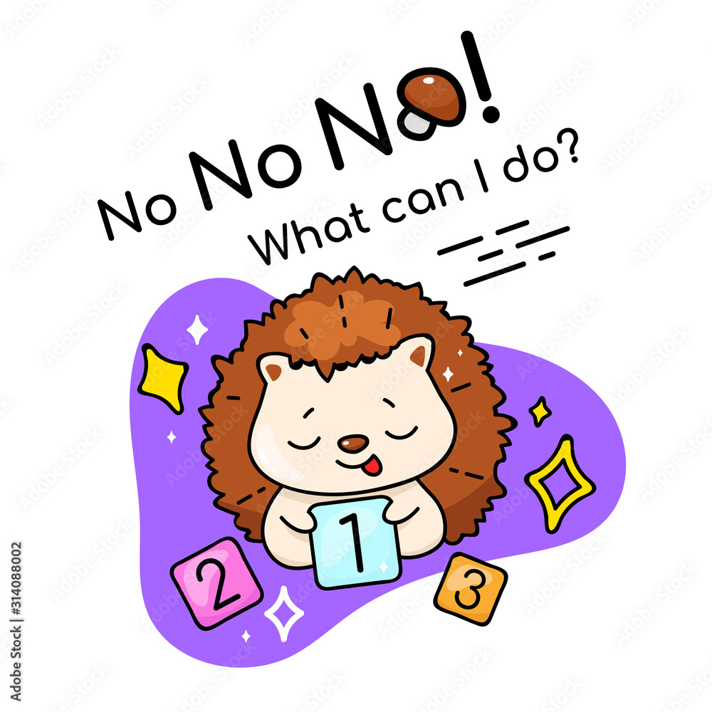 Confused hedgehog with number cards cartoon hand drawn vector character. Cute animal with No what can i do lettering. Kids book illustration and phrase. Childish printable card template Confused hedgehog with number cards cartoon hand drawn vector character. Cute animal with No what can i do lettering. Kids book illustration and phrase. Childish printable card template