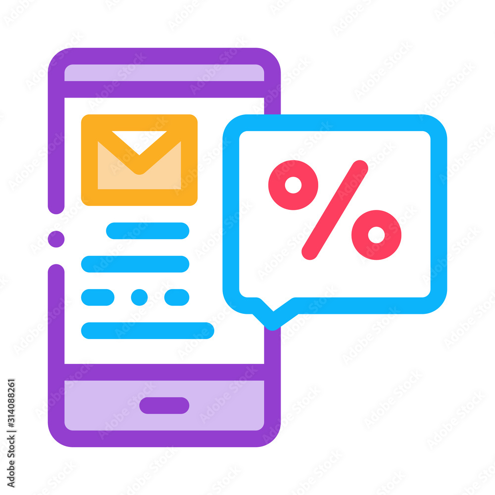 Phone Message about Percent Icon Vector. Outline Phone Message about Percent Sign. Isolated Contour Symbol Illustration Phone Message about Percent Icon Vector. Outline Phone Message about Percent Sign. Isolated Contour Symbol Illustration