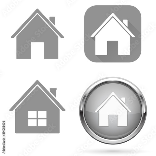 Home icons. Set of grey signs and buttons