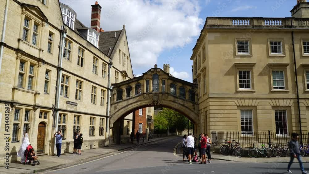 Oxford England, circa : timelapse Oxford City with Bridge of Sighs in UK Oxford England, circa : timelapse Oxford City with Bridge of Sighs in UK