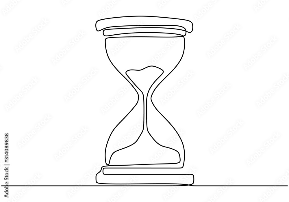 One continuous line drawing of hourglass minimalism vector illustration. Time count concept