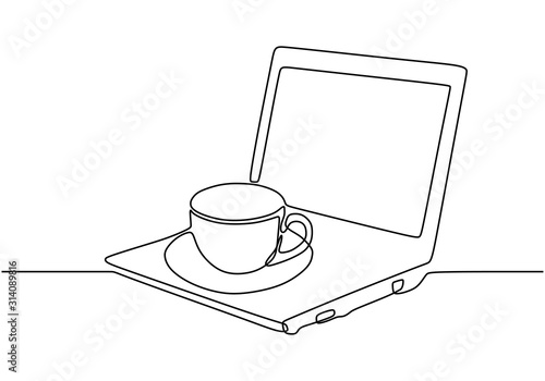 Laptop and coffee one line ...