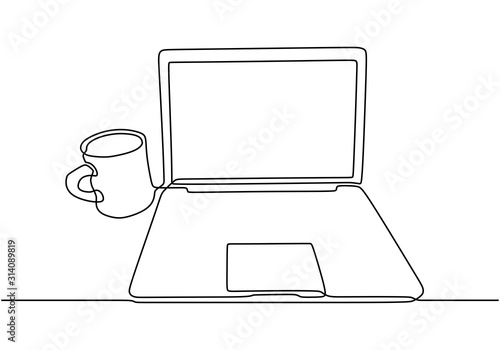 Laptop and coffee one line ...