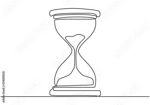 One continuous line drawing of hourglass minimalism vector illustration. Time count concept isolated on white background.