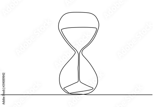 Hourglass Continuous one line drawing sketch minimalism. Vector traditional clock.