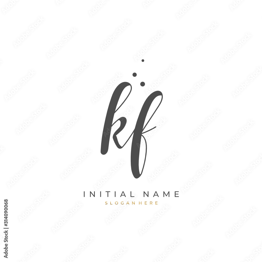 Handwritten initial letter K F KF for identity and logo. Vector logo template with handwriting and signature style. Handwritten initial letter K F KF for identity and logo. Vector logo template with handwriting and signature style.