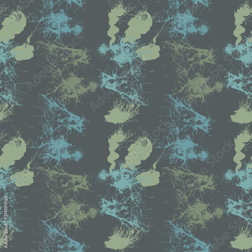 Ink blots abstract seamless pattern on a dark gray background. Hand drawn vector illustration.