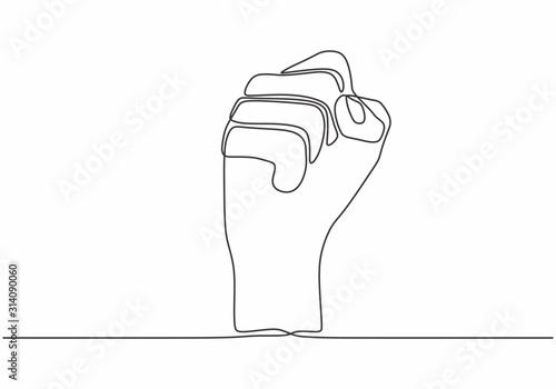 continuous line drawing of fist hand. One hand drawn minimalism rebel, freedom and protest theme.