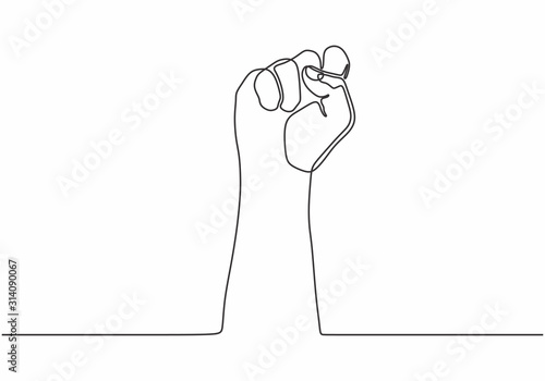 continuous line drawing of fist hand. One hand drawn minimalism rebel, freedom and protest theme.