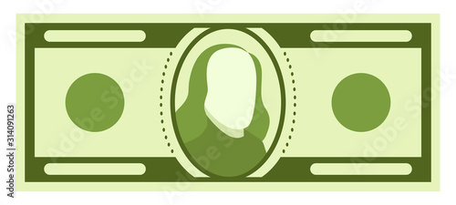 Green dollar bancknote with president's silhoutte. Vector illustration.