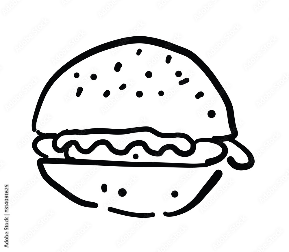 Hand drawn vector sketch illustration of hamburger, fast food. Hand drawn vector sketch illustration of hamburger, fast food.
