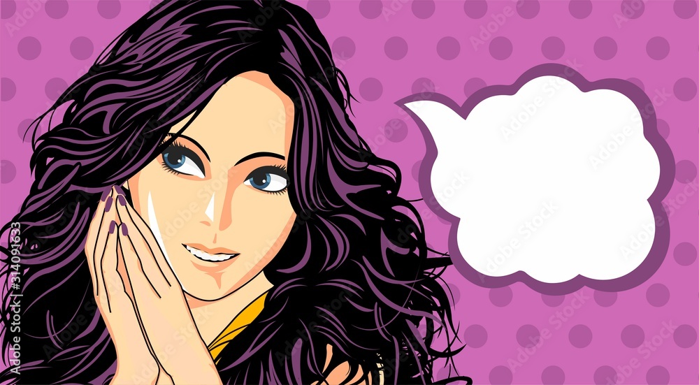 illustration of cute girl looking away 