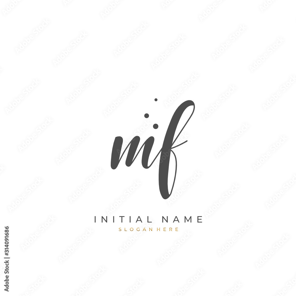 Fototapeta premium Handwritten initial letter M F MF for identity and logo. Vector logo template with handwriting and signature style.