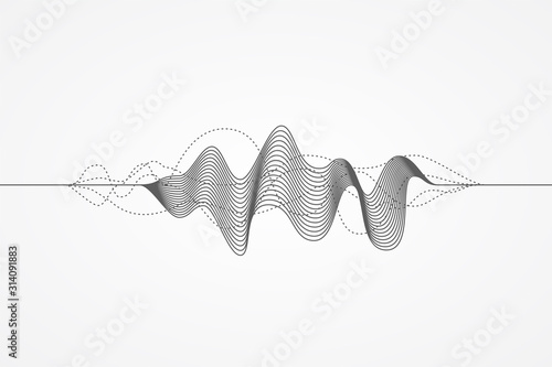 Music radio sound wave. Sign of audio digital record, vibration, pulse and music soundtrack. Vector illustration. Flat design