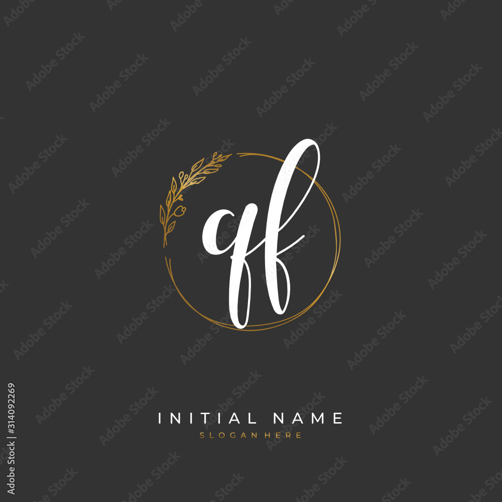 Handwritten initial letter Q F QF for identity and logo. Vector logo template with handwriting and signature style. Handwritten initial letter Q F QF for identity and logo. Vector logo template with handwriting and signature style.