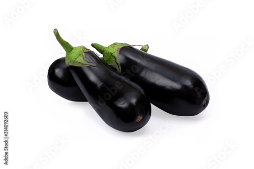 Close up of eggplant, isolated on white. Three Eggplants isolated on white background with clipping path.