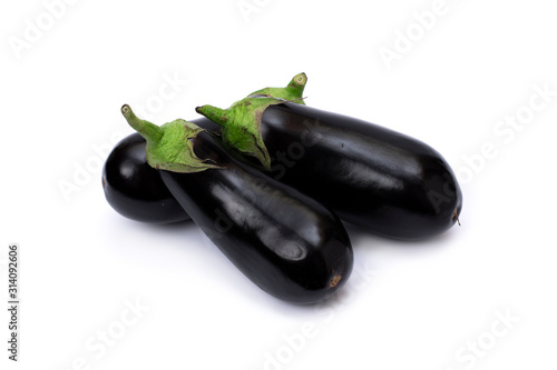 Close up of eggplant, isolated on white. Three Eggplants isolated on white background with clipping path.