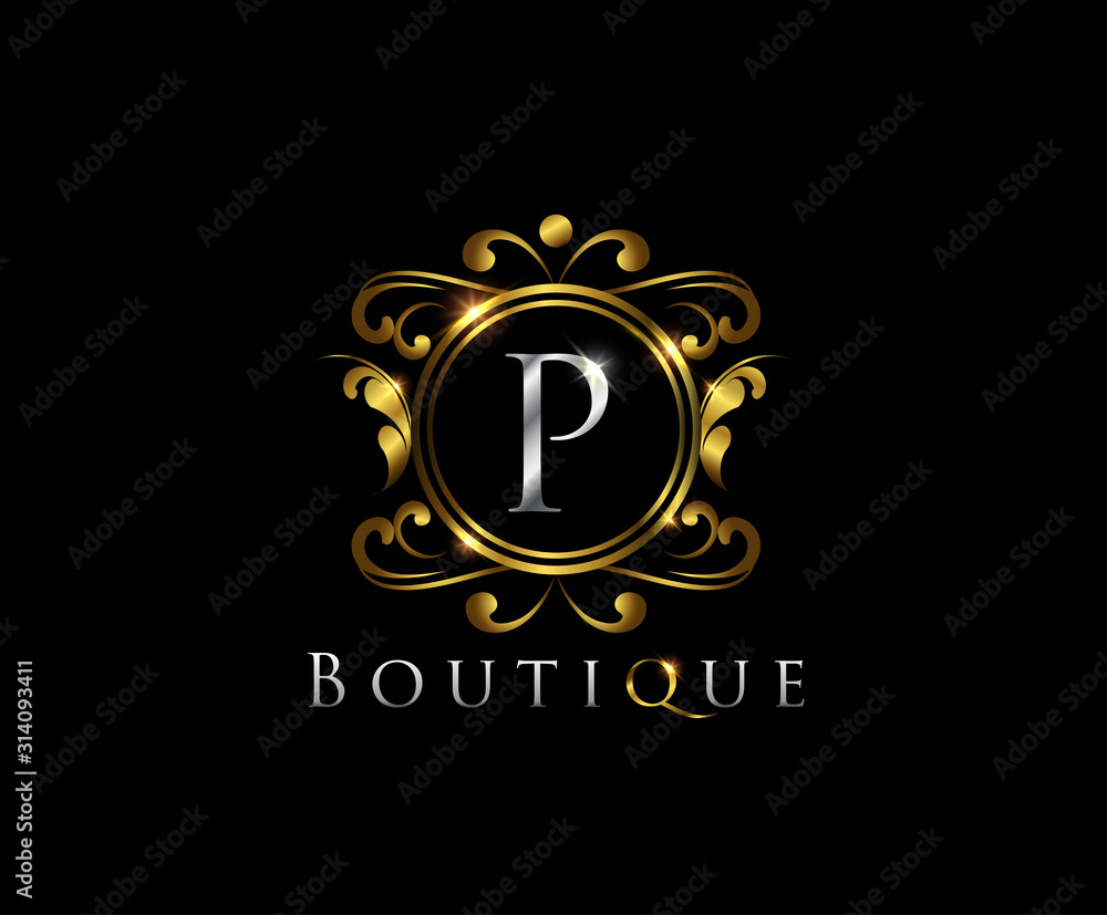 Golden P Luxury Logo Icon, Classy P Badge Letter Logo Design. Golden P Luxury Logo Icon, Classy P Badge Letter Logo Design.