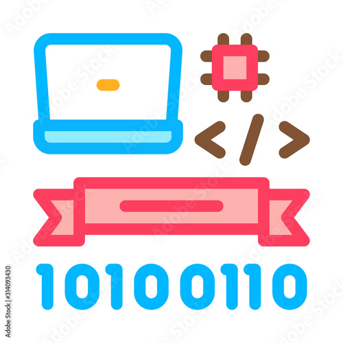 Computer Programming Graduation Icon Vector. Outline Computer Programming Graduation Sign. Isolated Contour Symbol Illustration