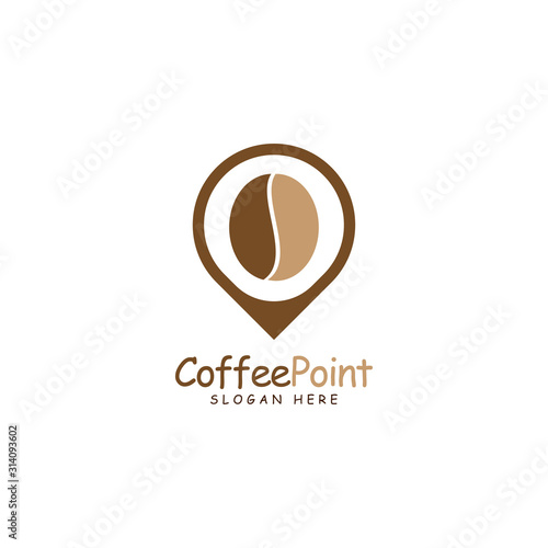 Coffee Point Logo Design with coffee bean and navigation mark