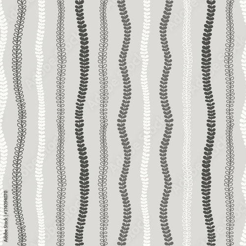 Trendy hand drawn style vertical seamless pattern with abstract plant branches for textile, fabric, cloth, wallpaper, wrapping paper and other print and design. Flat vector illustration.
