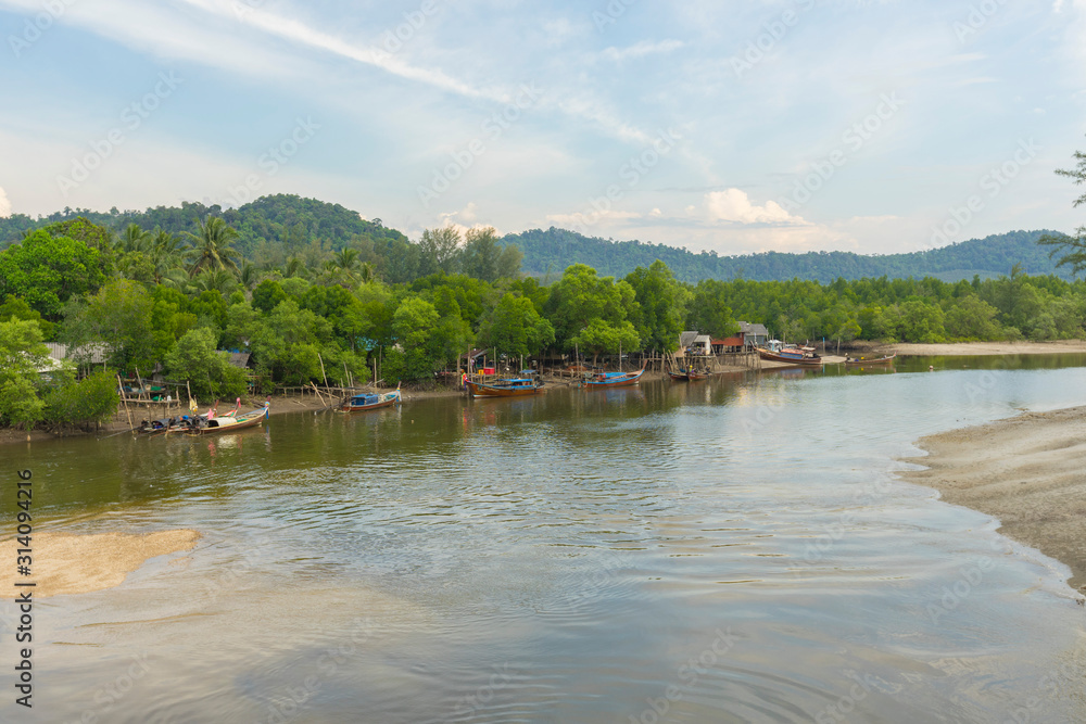small fisherman village at Chang Lang Beach,Trang,Thailand.